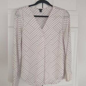 Ann Taylor Cream and Black Patterned Blouse